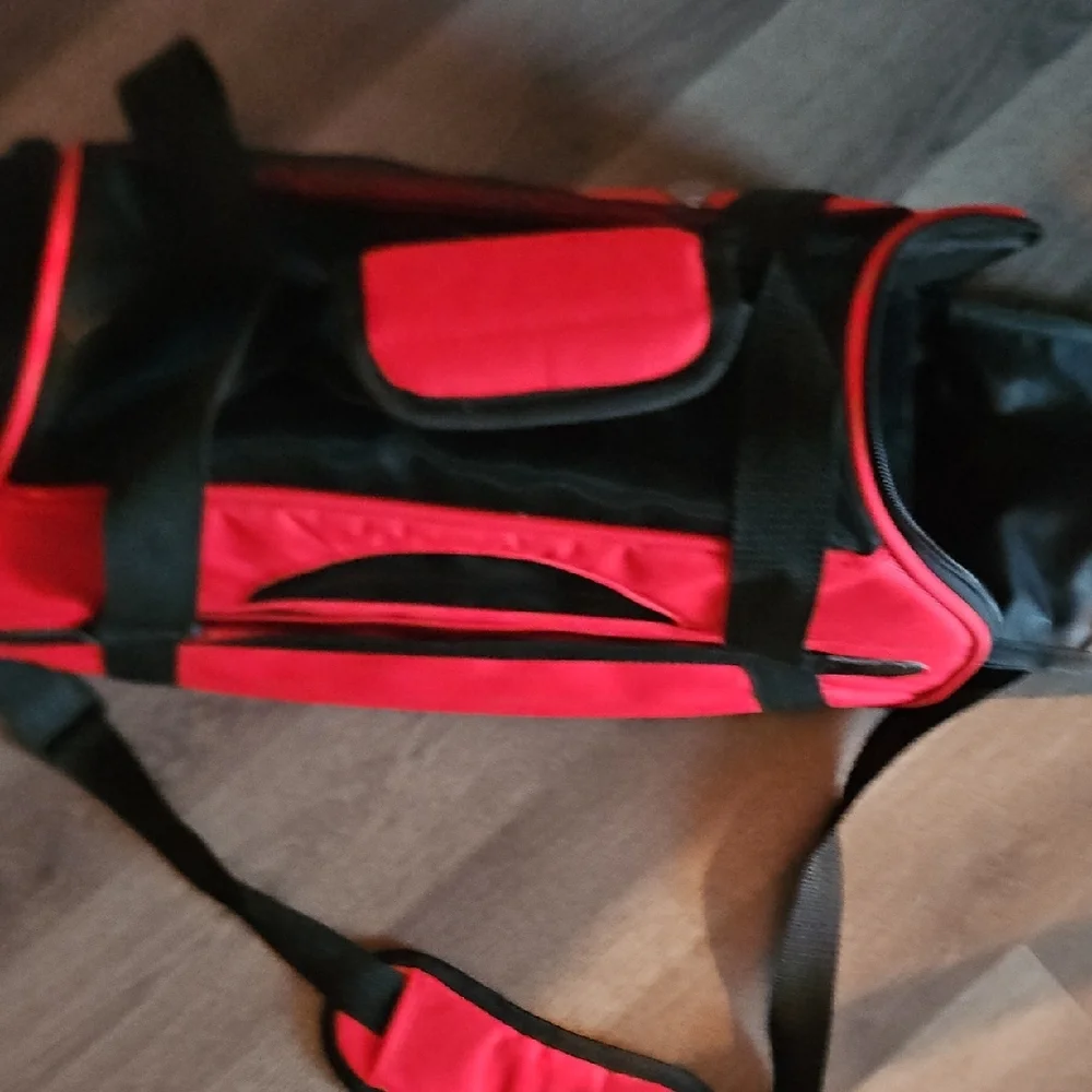 Red Pet Carrier with Black Accents